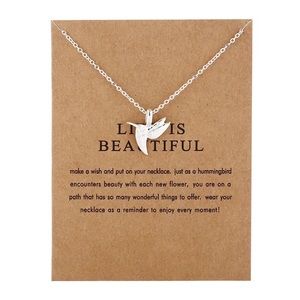 Hummingbird Necklace Silver Life Is Beautiful Bird Pendant Charm NEW w card